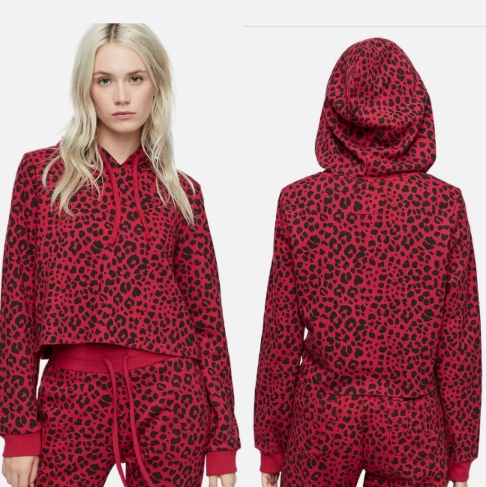 TRUE RELIGION Ruby Red Leopard CROPPED HOO…
